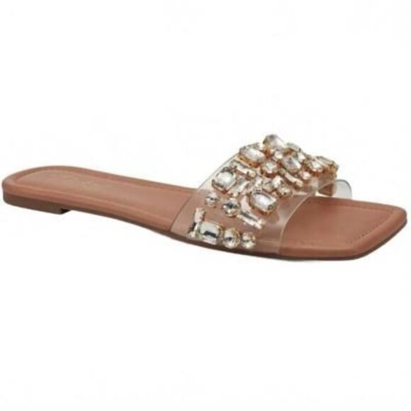 NEW Thalia Sodi Jillene Flat Slip On Slide Sandals Clear w/ Gemstone Accents 6.5 - Picture 3 of 11